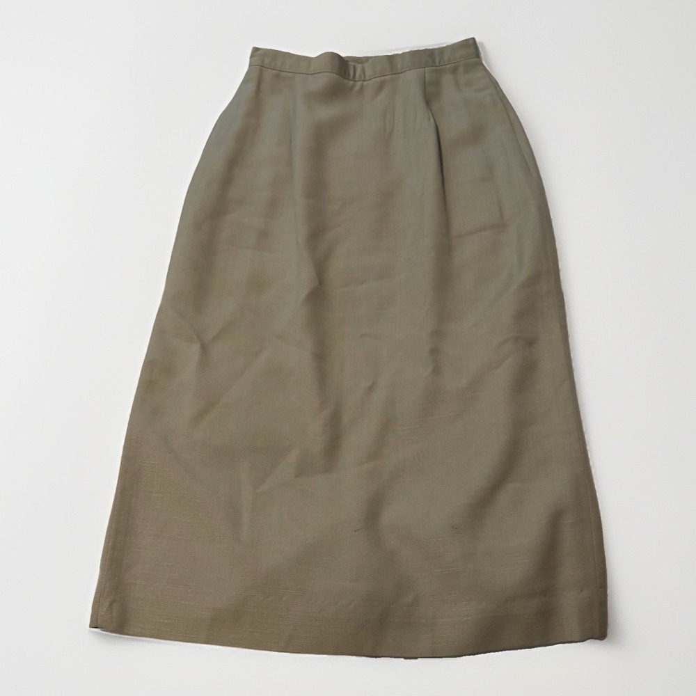 Vintage Christian Dior The Suit Olive Rayon Midi Skirt Size 4